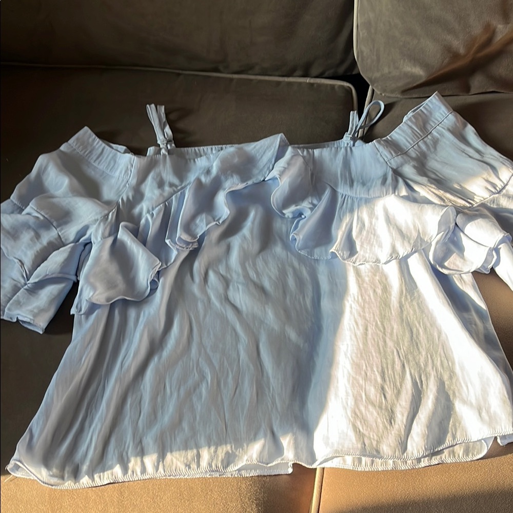 DO+BE Blue Ruffled Off-Shoulder Blouse